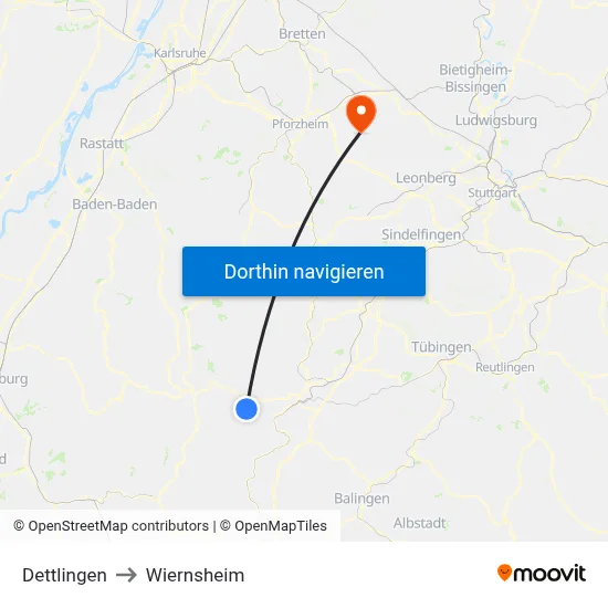 Dettlingen to Wiernsheim map