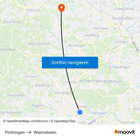 Poltringen to Wiernsheim map