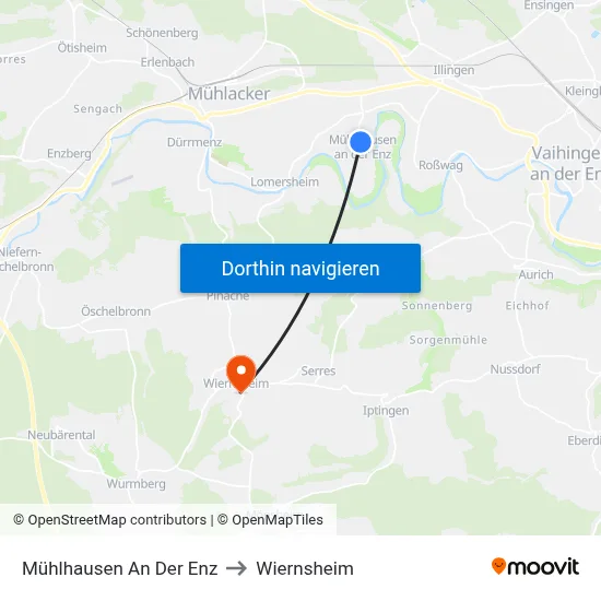 Mühlhausen An Der Enz to Wiernsheim map