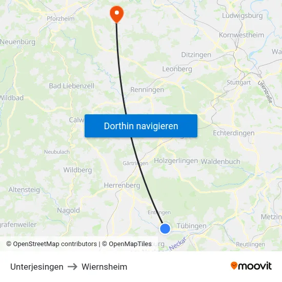 Unterjesingen to Wiernsheim map