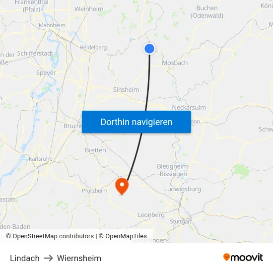 Lindach to Wiernsheim map