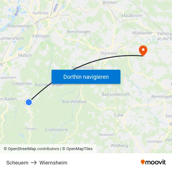 Scheuern to Wiernsheim map