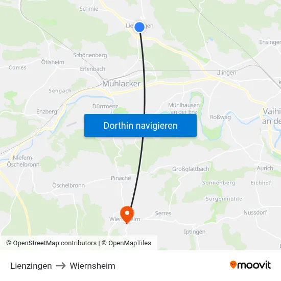 Lienzingen to Wiernsheim map