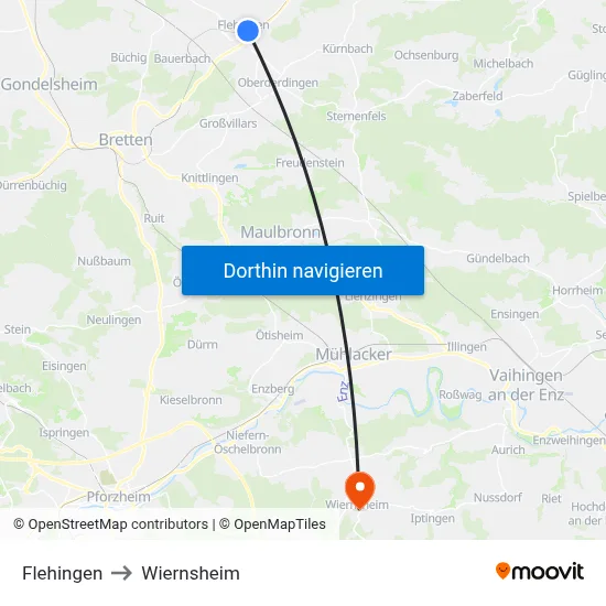 Flehingen to Wiernsheim map