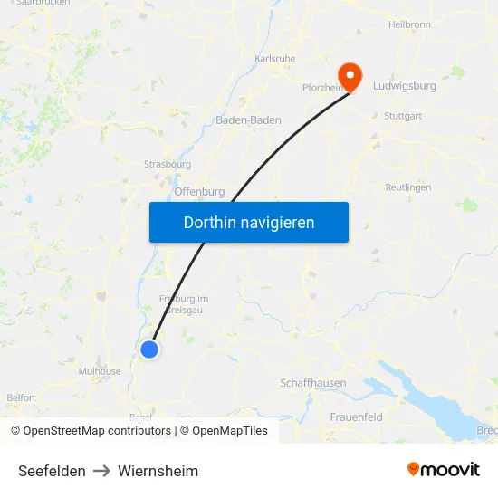 Seefelden to Wiernsheim map