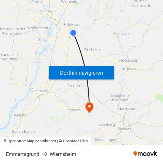 Emmertsgrund to Wiernsheim map