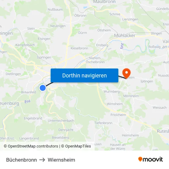 Büchenbronn to Wiernsheim map