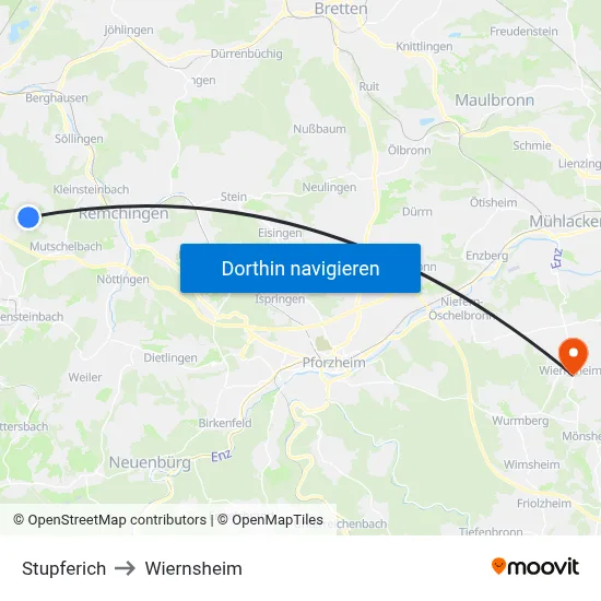 Stupferich to Wiernsheim map