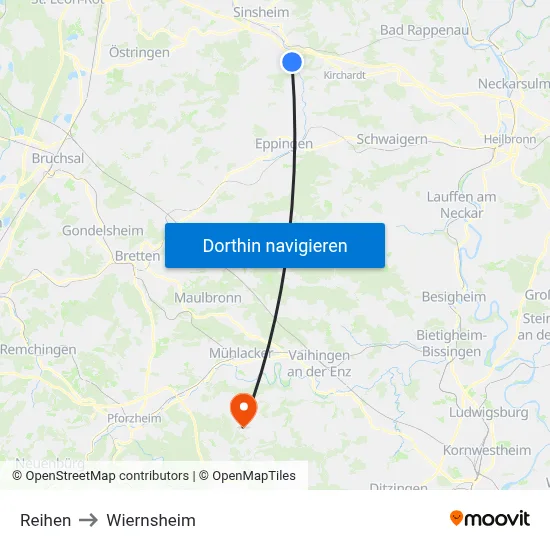 Reihen to Wiernsheim map