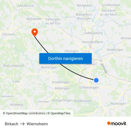 Birkach to Wiernsheim map