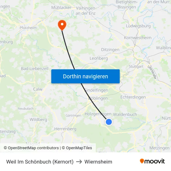 Weil Im Schönbuch (Kernort) to Wiernsheim map