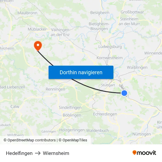 Hedelfingen to Wiernsheim map