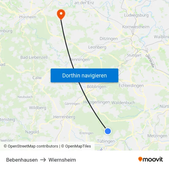 Bebenhausen to Wiernsheim map