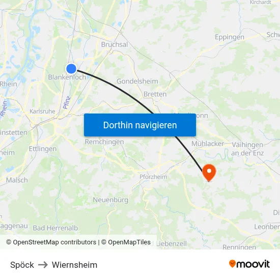 Spöck to Wiernsheim map