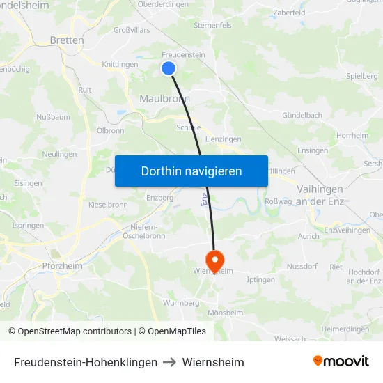Freudenstein-Hohenklingen to Wiernsheim map