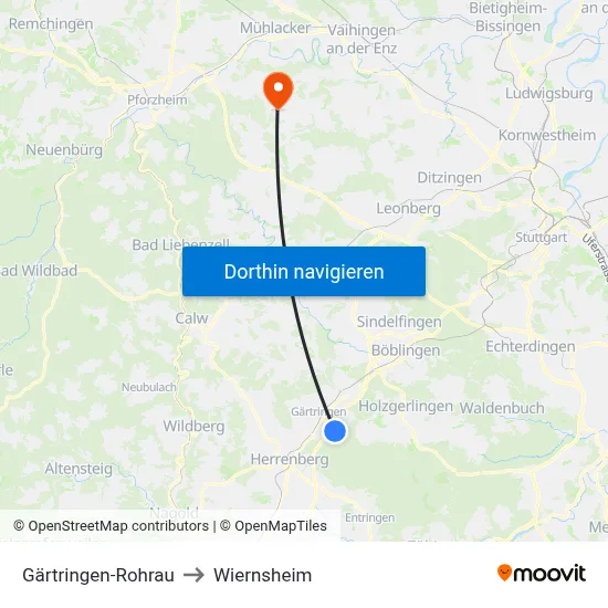 Gärtringen-Rohrau to Wiernsheim map