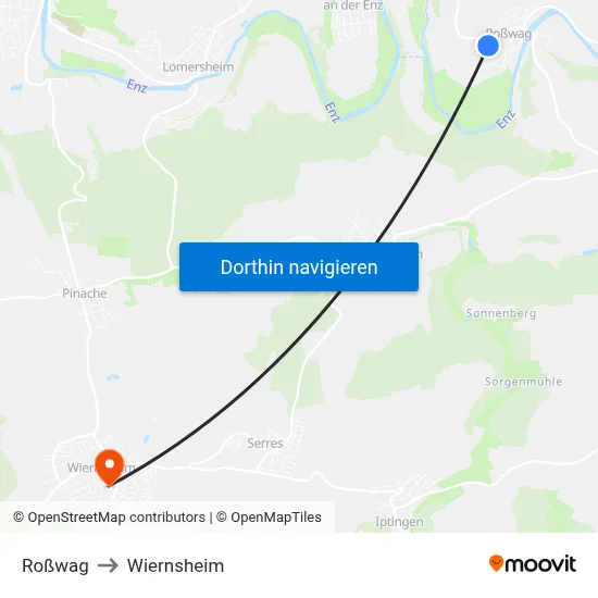 Roßwag to Wiernsheim map