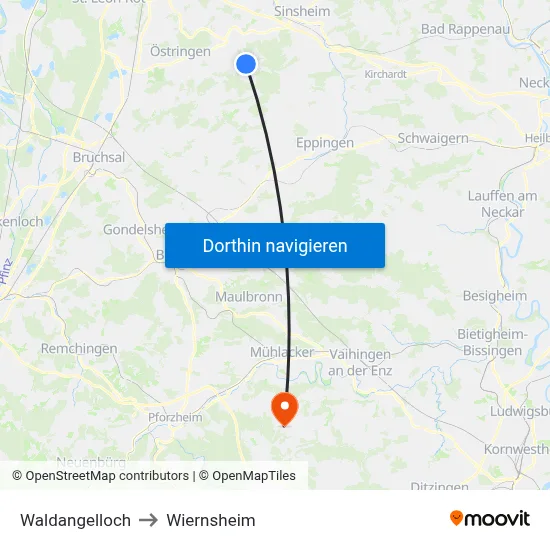 Waldangelloch to Wiernsheim map