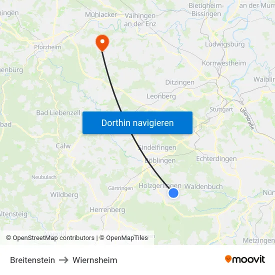 Breitenstein to Wiernsheim map