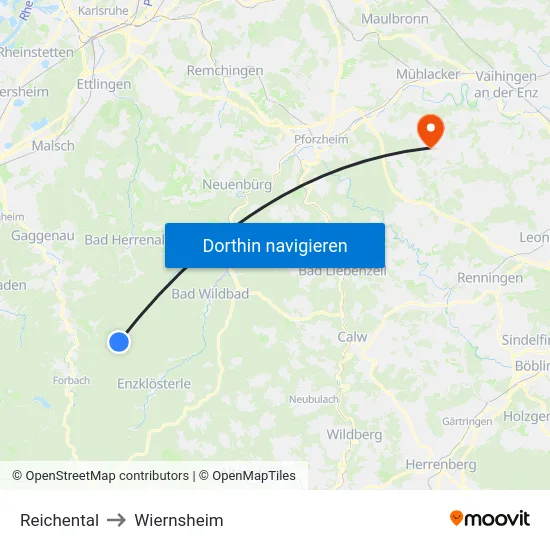 Reichental to Wiernsheim map