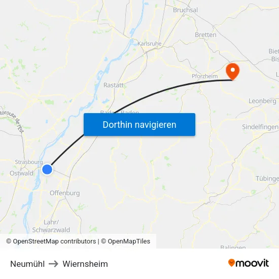 Neumühl to Wiernsheim map