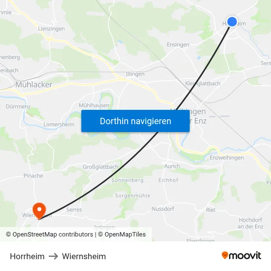 Horrheim to Wiernsheim map