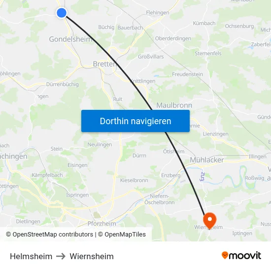 Helmsheim to Wiernsheim map