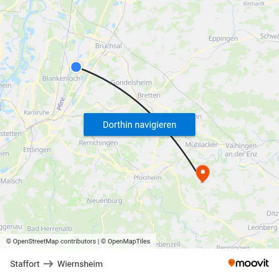 Staffort to Wiernsheim map