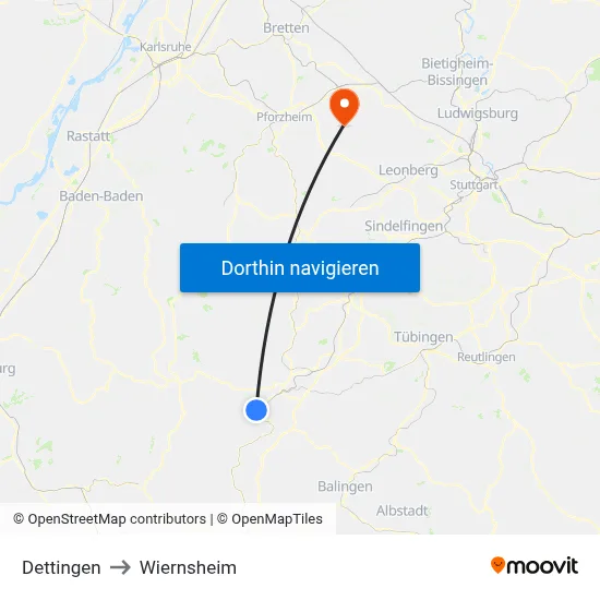 Dettingen to Wiernsheim map