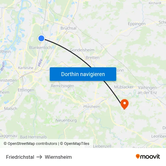 Friedrichstal to Wiernsheim map