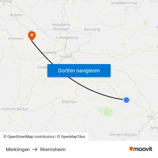 Merklingen to Wiernsheim map
