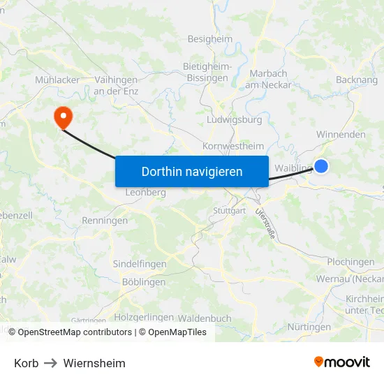 Korb to Wiernsheim map