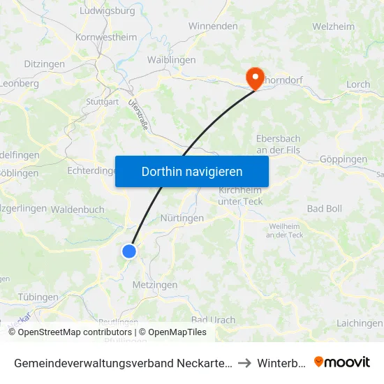 Gemeindeverwaltungsverband Neckartenzlingen to Winterbach map