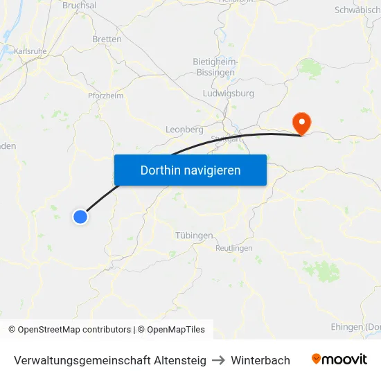 Verwaltungsgemeinschaft Altensteig to Winterbach map