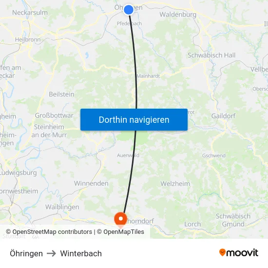 Öhringen to Winterbach map