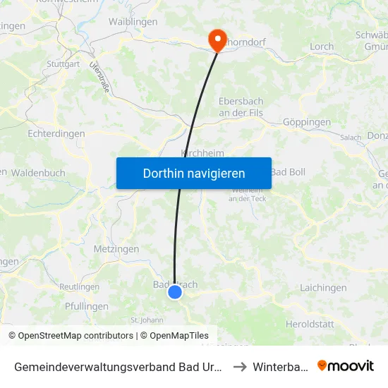 Gemeindeverwaltungsverband Bad Urach to Winterbach map