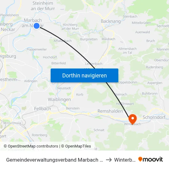Gemeindeverwaltungsverband Marbach am Neckar to Winterbach map