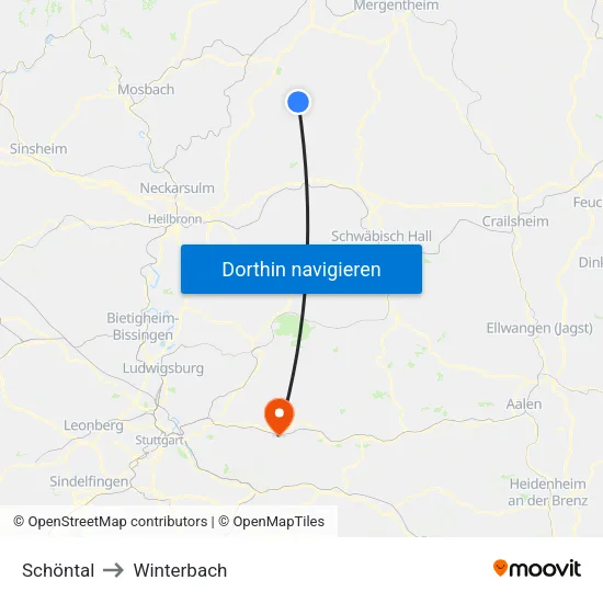 Schöntal to Winterbach map