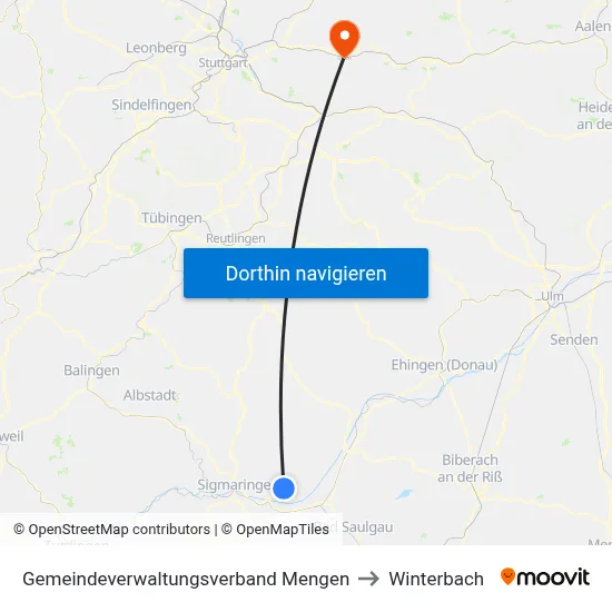 Gemeindeverwaltungsverband Mengen to Winterbach map