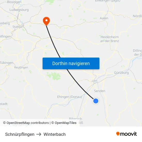 Schnürpflingen to Winterbach map