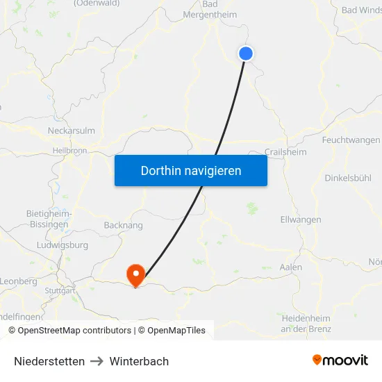 Niederstetten to Winterbach map