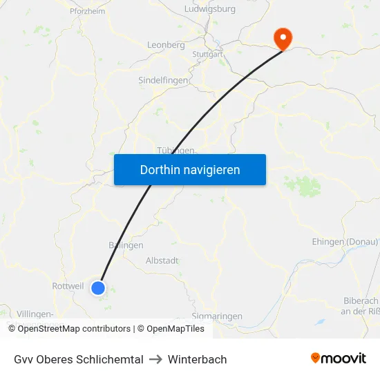 Gvv Oberes Schlichemtal to Winterbach map