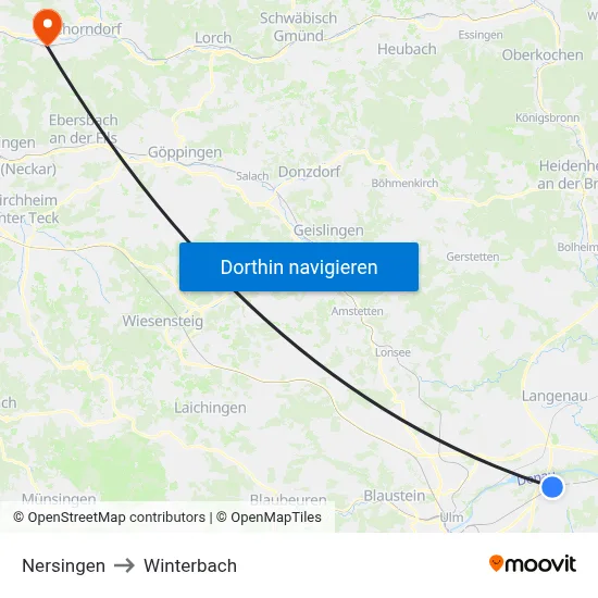 Nersingen to Winterbach map