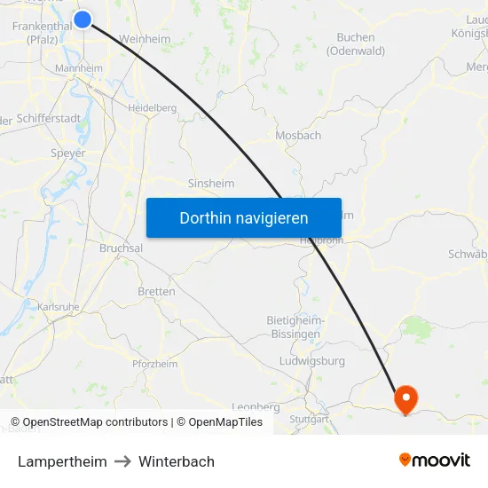 Lampertheim to Winterbach map