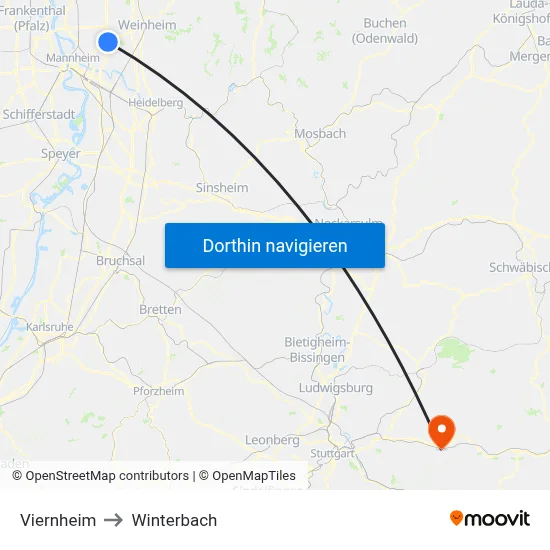 Viernheim to Winterbach map