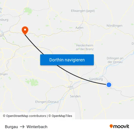 Burgau to Winterbach map