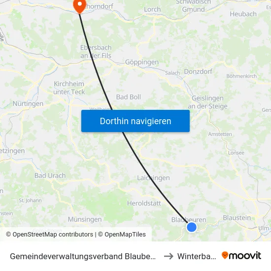Gemeindeverwaltungsverband Blaubeuren to Winterbach map