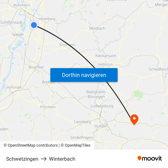 Schwetzingen to Winterbach map