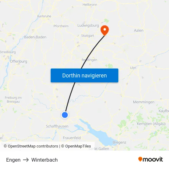 Engen to Winterbach map