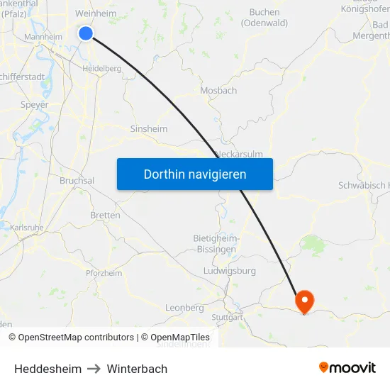 Heddesheim to Winterbach map